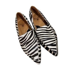 John Fluevog Zebra Print Calf Hair Pointed Toe Loafers Animal Print Flats 5.5